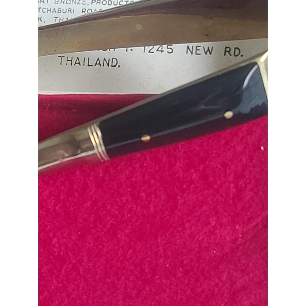 Thailand Original Box Vintage Brass Serving Tongs Claw End‎ Faux Horn Handle ~7